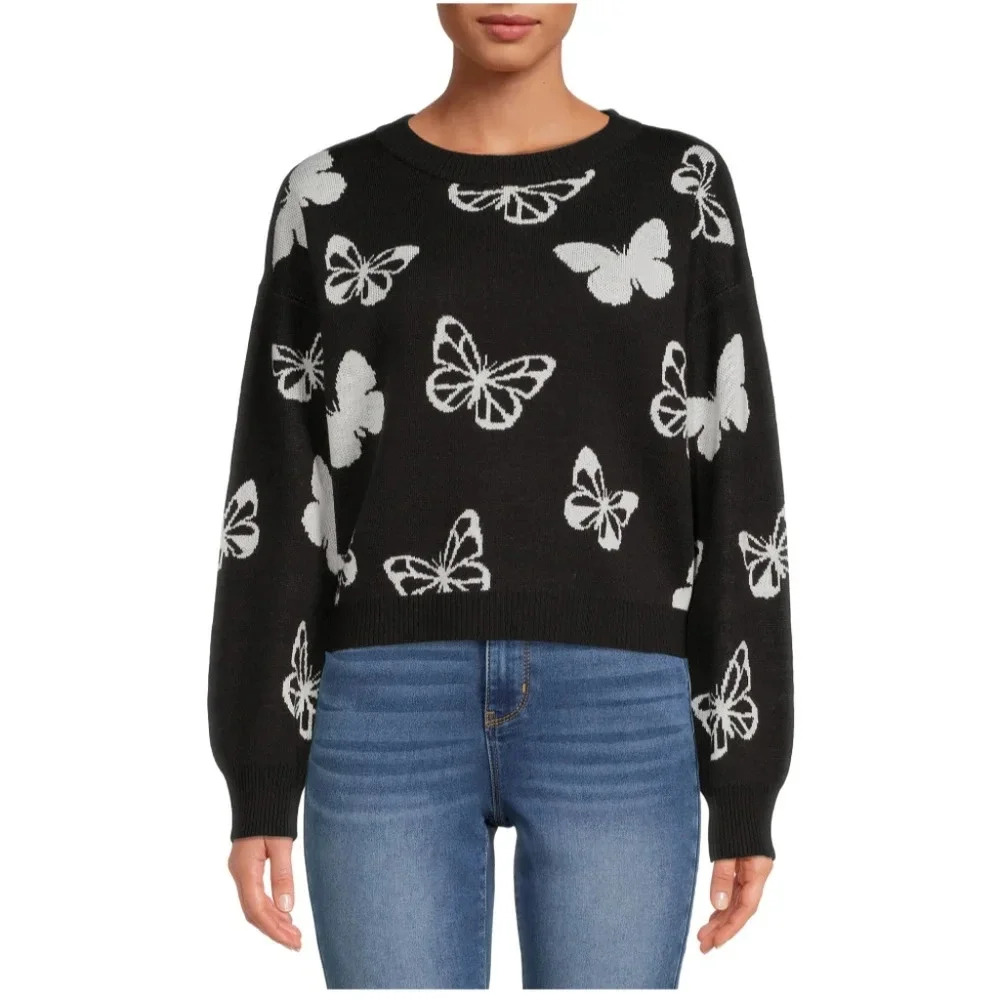 Juniors Size XXXL (21) Cropped Print Sweater